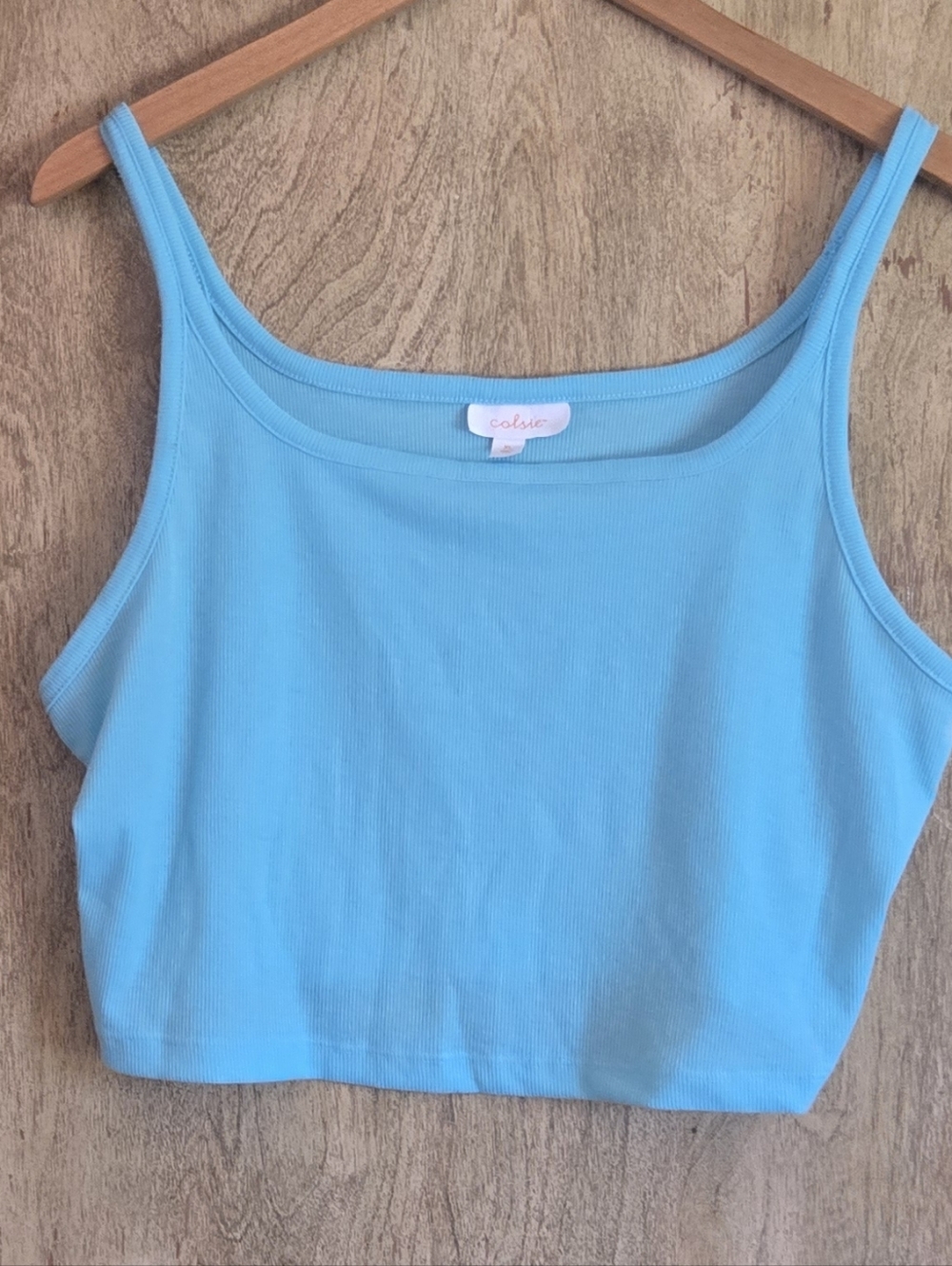 Colsie Sky Blue Ribbed Crop Tank Top - Picture 3 of 4